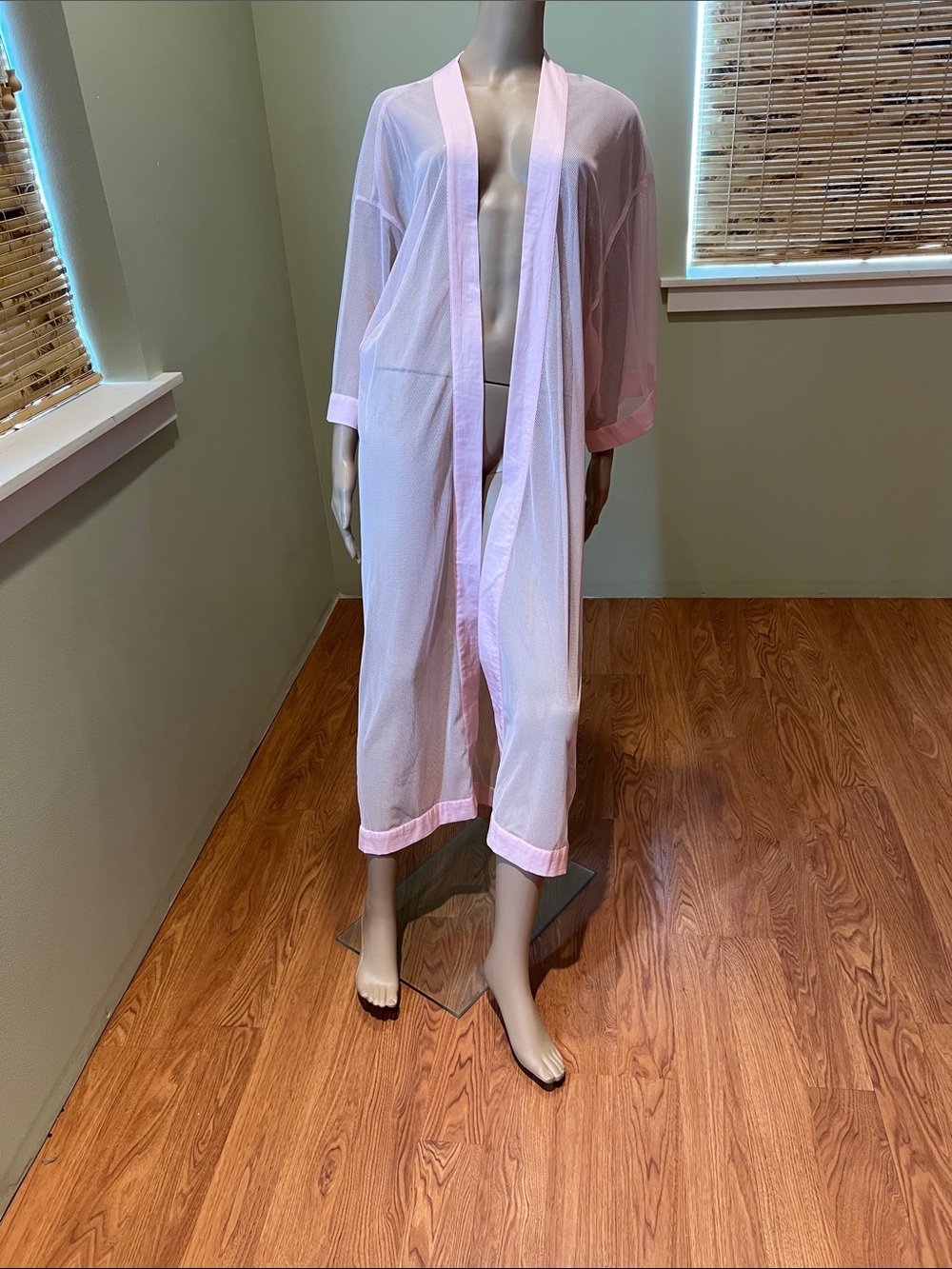 Forever 21 Sheer Net Long Pink Cover Up with Trim